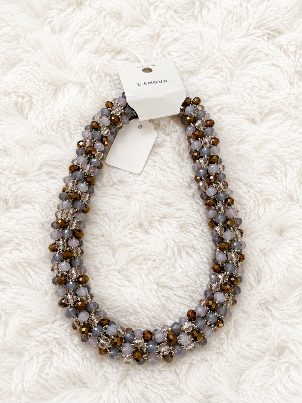 Vintage L'Amour Brown, Gray & Gold Cluster Beaded Necklace - Picture 1 of 1
